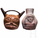 A Moche-Peruvian jaguar head vessel of a shaman and a figure vessel, circa 200 - 500 A.D.Head vessel