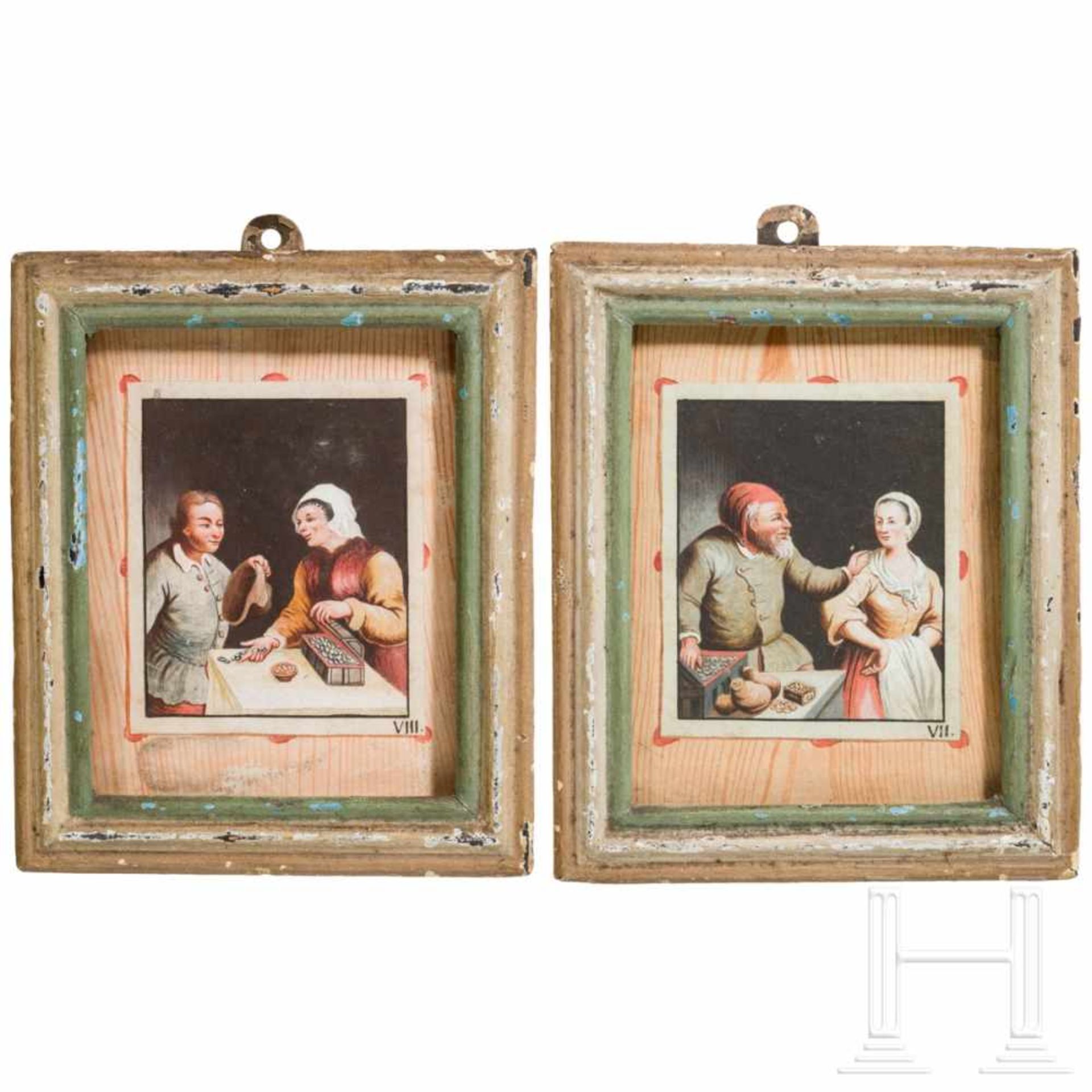 A pair of Dutch tromp-l'oeil paintings, 18th/19th century Framed behind glass. Oil on paper.