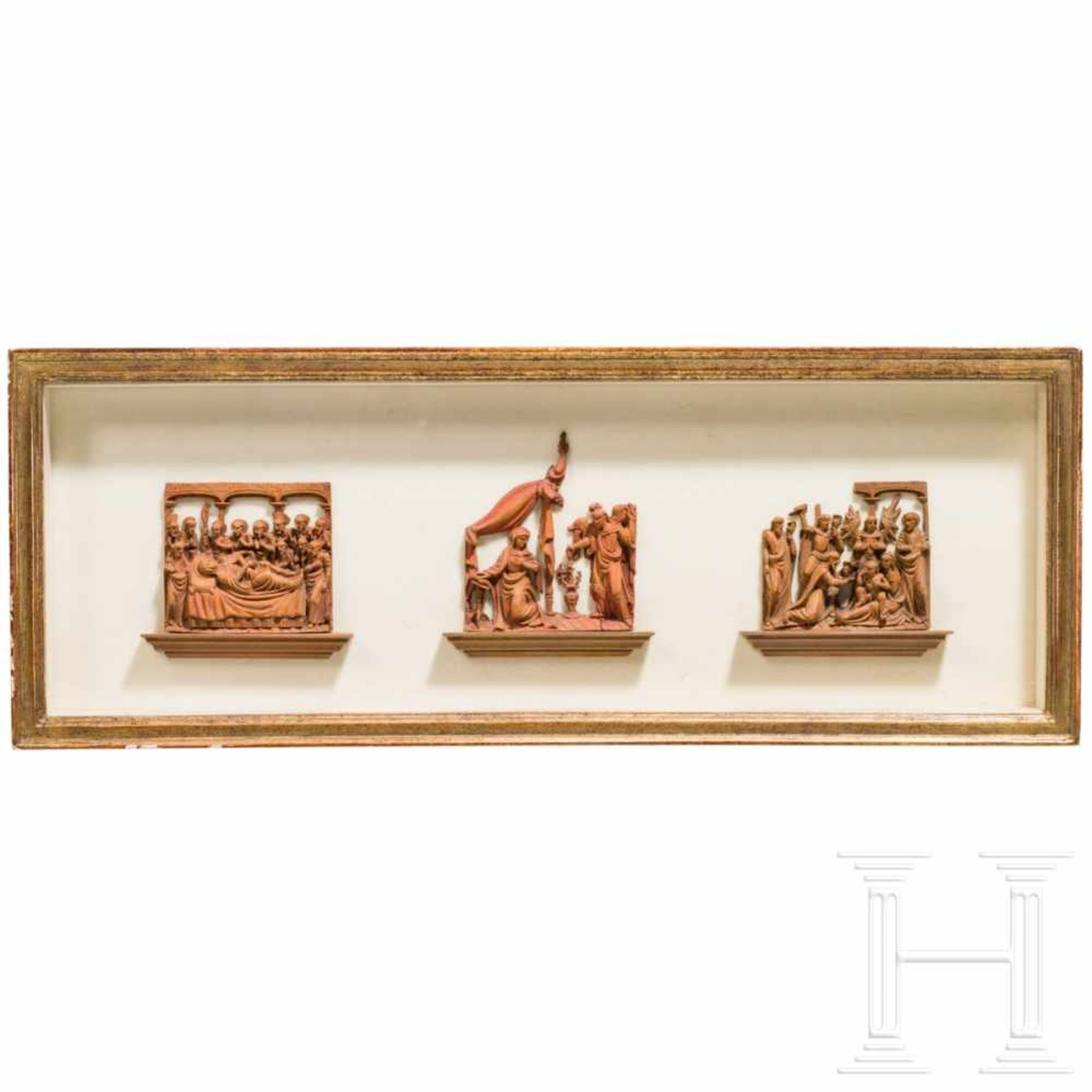 Three Flemish or French microcarvings showing scenes from the life of Virgin Mary, circa