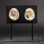 Two German monogrammed marble tondi in a frame, early 18th centuryMarble. Fine, slightly oval,