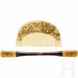A Kazashi comb and a Kogai, end of Meiji-/beginning of Taisho-periodAus honigfarbenem Horn