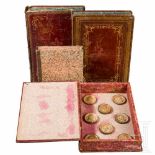 A probably Italian collection of 35 medallions in four cassettes in book form, 19th centuryLeather