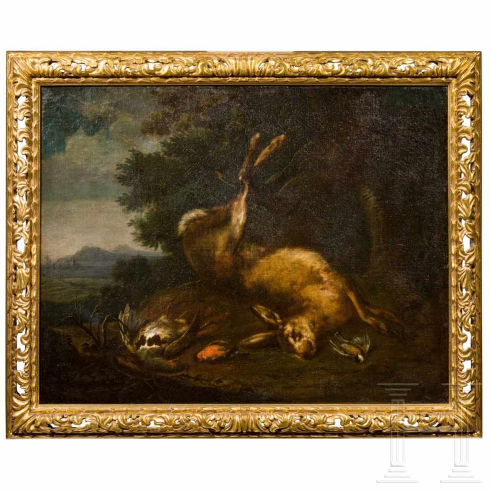 A southern German still life with hare and partridge, monogrammed, early 18th century Öl auf
