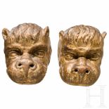 A Tyrolese pair of carved and originally gilded Baroque lion heads, 18th centuryLimewood. Traces due