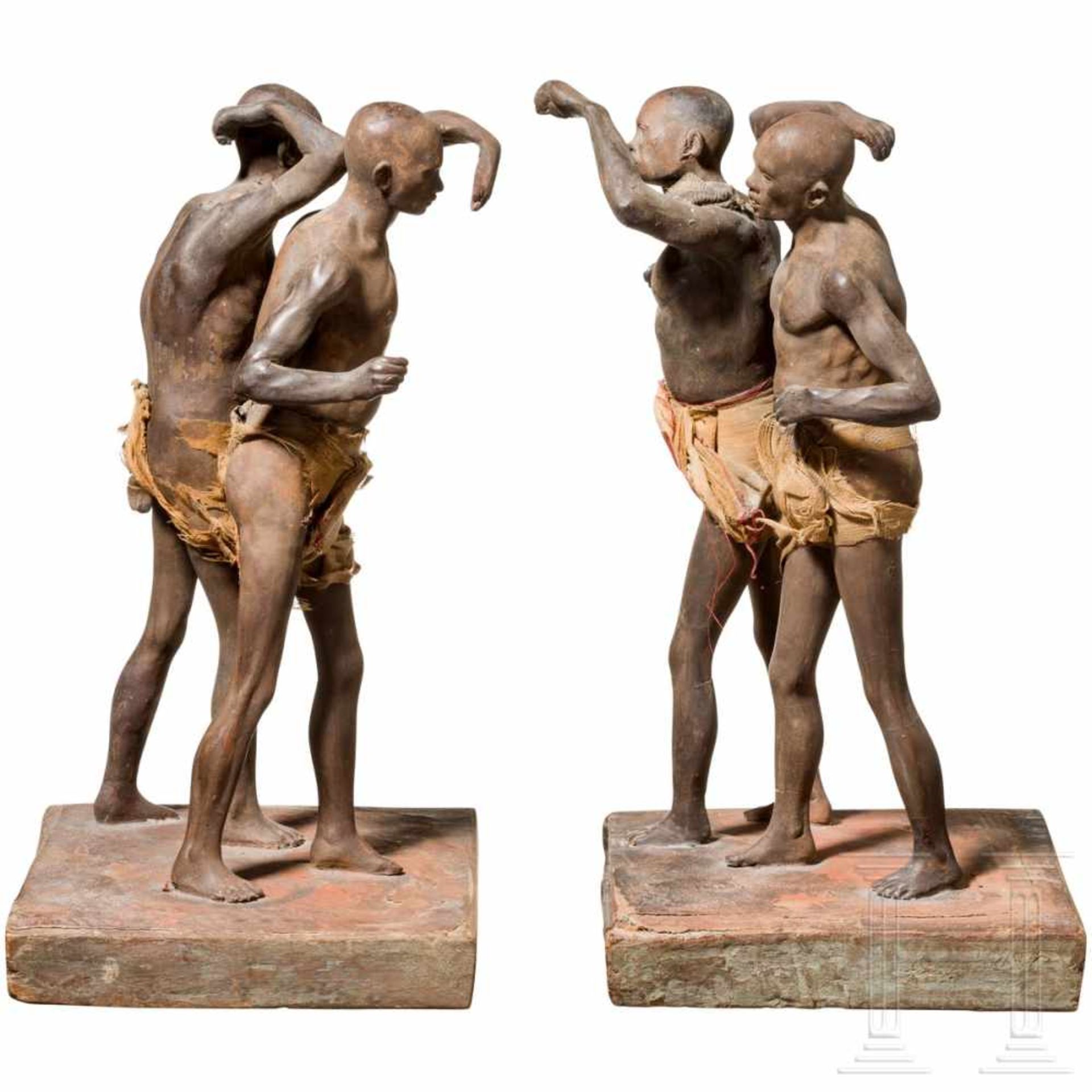A pair of exceptional Nubian slave sculptures, terracotta, circa 1900/20Jeweils zwei auf einer - Bild 2 aus 3