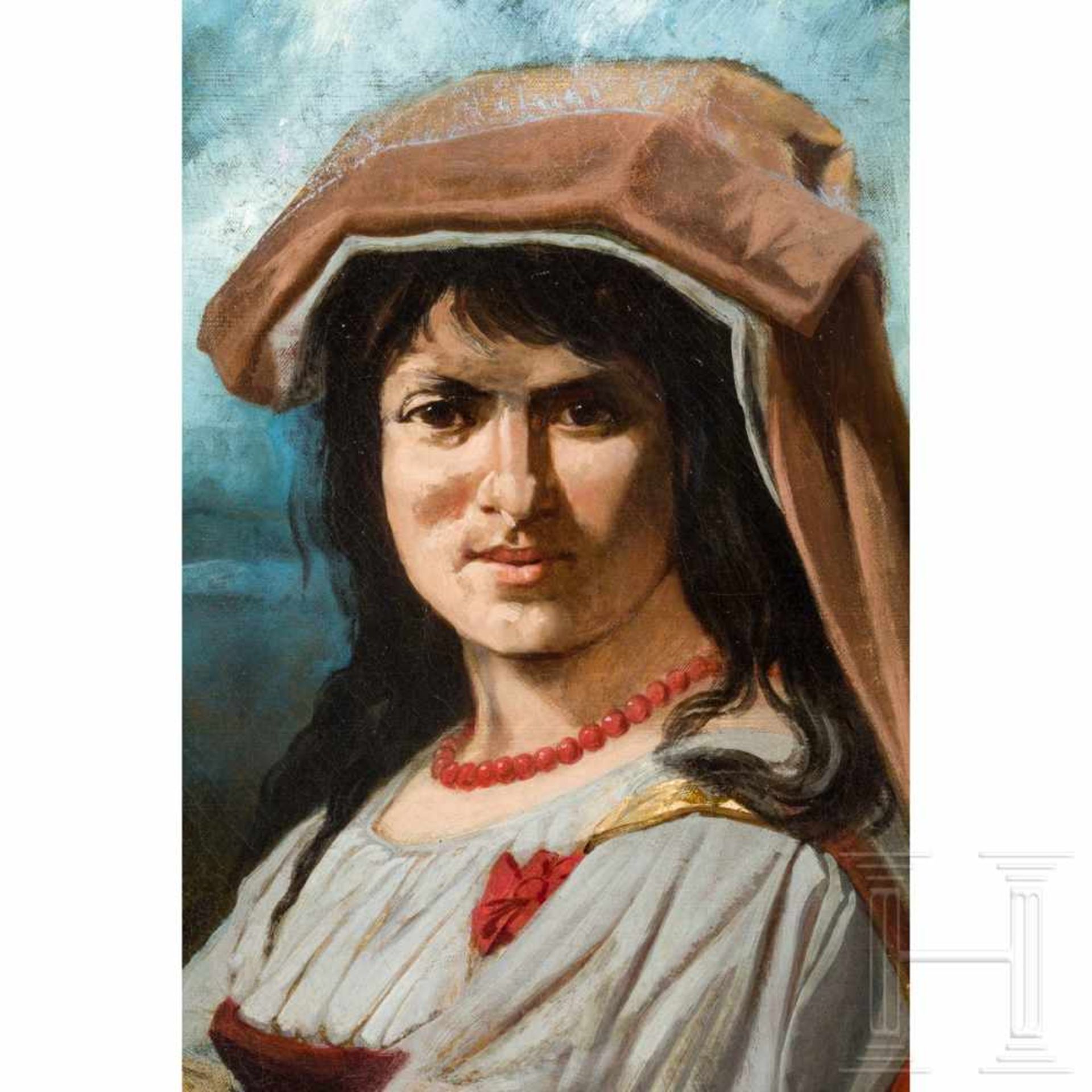 A potrait of a sicilian peasant girl, mid-19th centuryÖl auf Leinwand. Darstellung eines jungen - Bild 2 aus 5