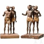 A pair of exceptional Nubian slave sculptures, terracotta, circa 1900/20Jeweils zwei auf einer