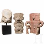Three Central and South American figurines, circa 100 – 1500Flat male figure of basalt stone, the