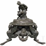 A gorgeous Italian Renaissance bronze ink stand with a faun, probably Padua, 17th century Two parts.