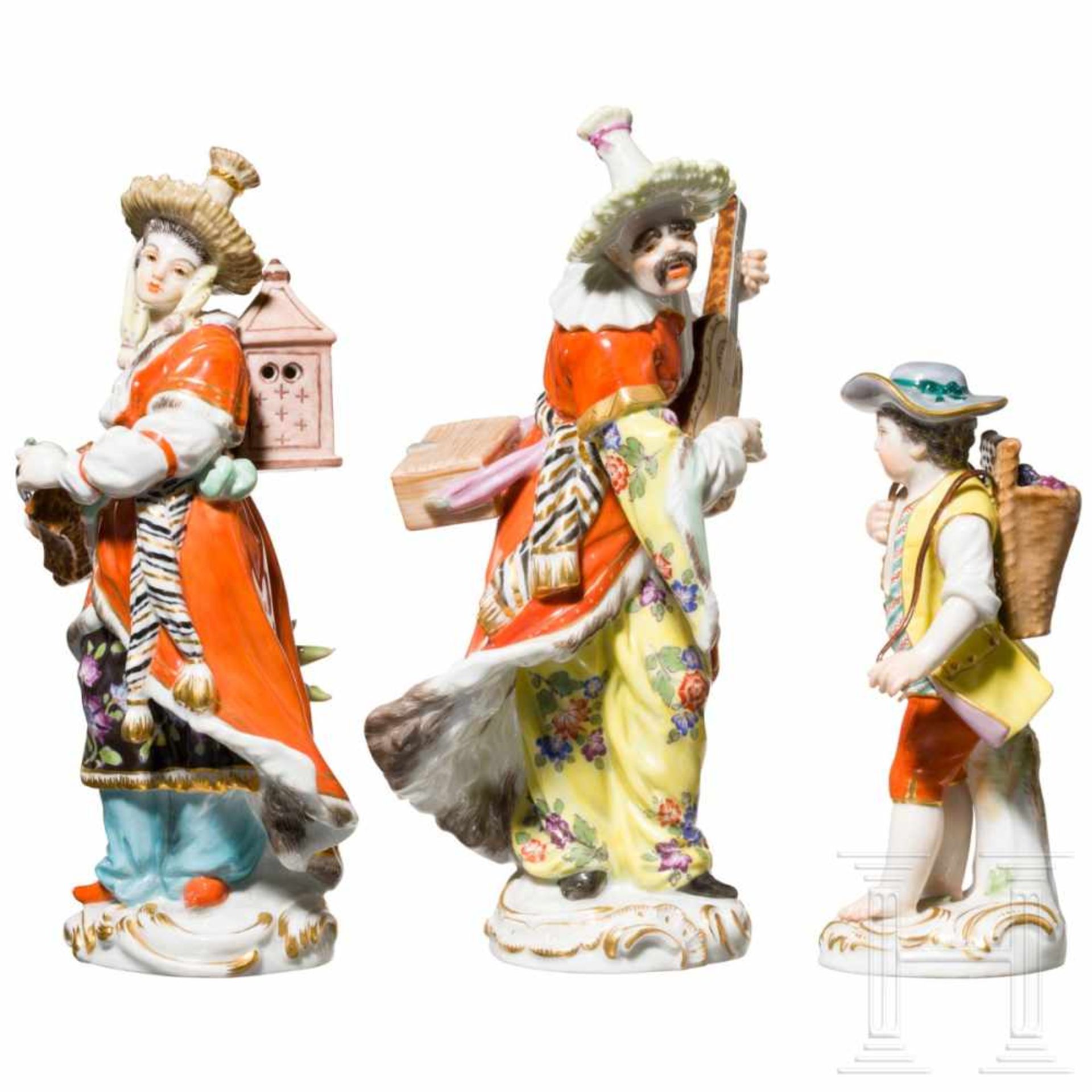 Three figures of the porcelain manufactory Meissen, 20th centuryFarbiges, glasiertes Porzellan, - Bild 3 aus 7