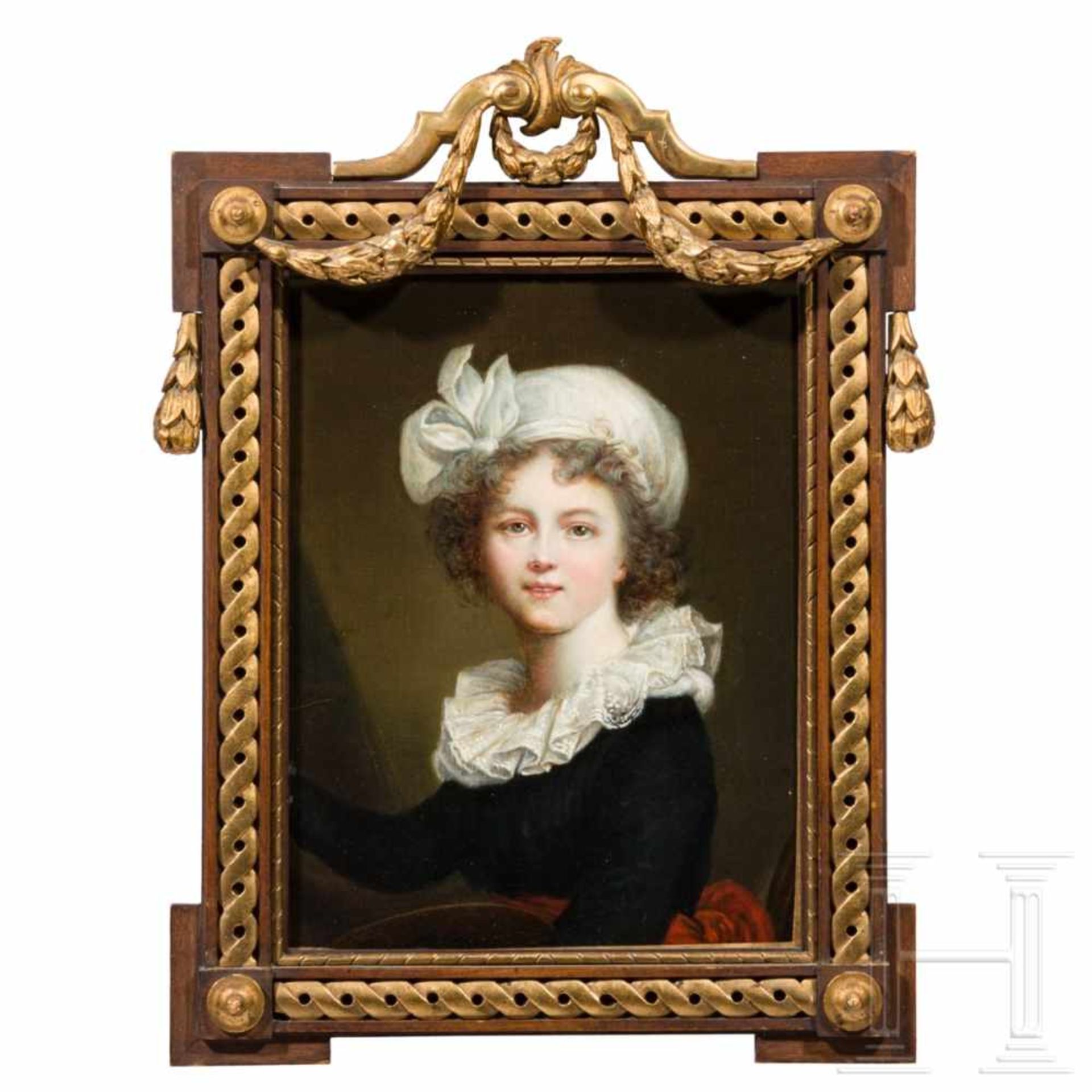 A fine probably German portrait of a young female artist, circa 1800Oil on canvas. In finely