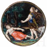 A fine enamel plaque with Cephalus and Procris, monogrammed ''I.L.'' on the back, Limoges, 17th