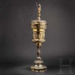 A monumental German lidded vermeil trophy cup, 2nd half of the 19th centuryGilt silver, four
