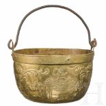 A Flemish or Dutch Baroque brass cauldron, circa 1700Embossed brass. Decorations depicting Cronus
