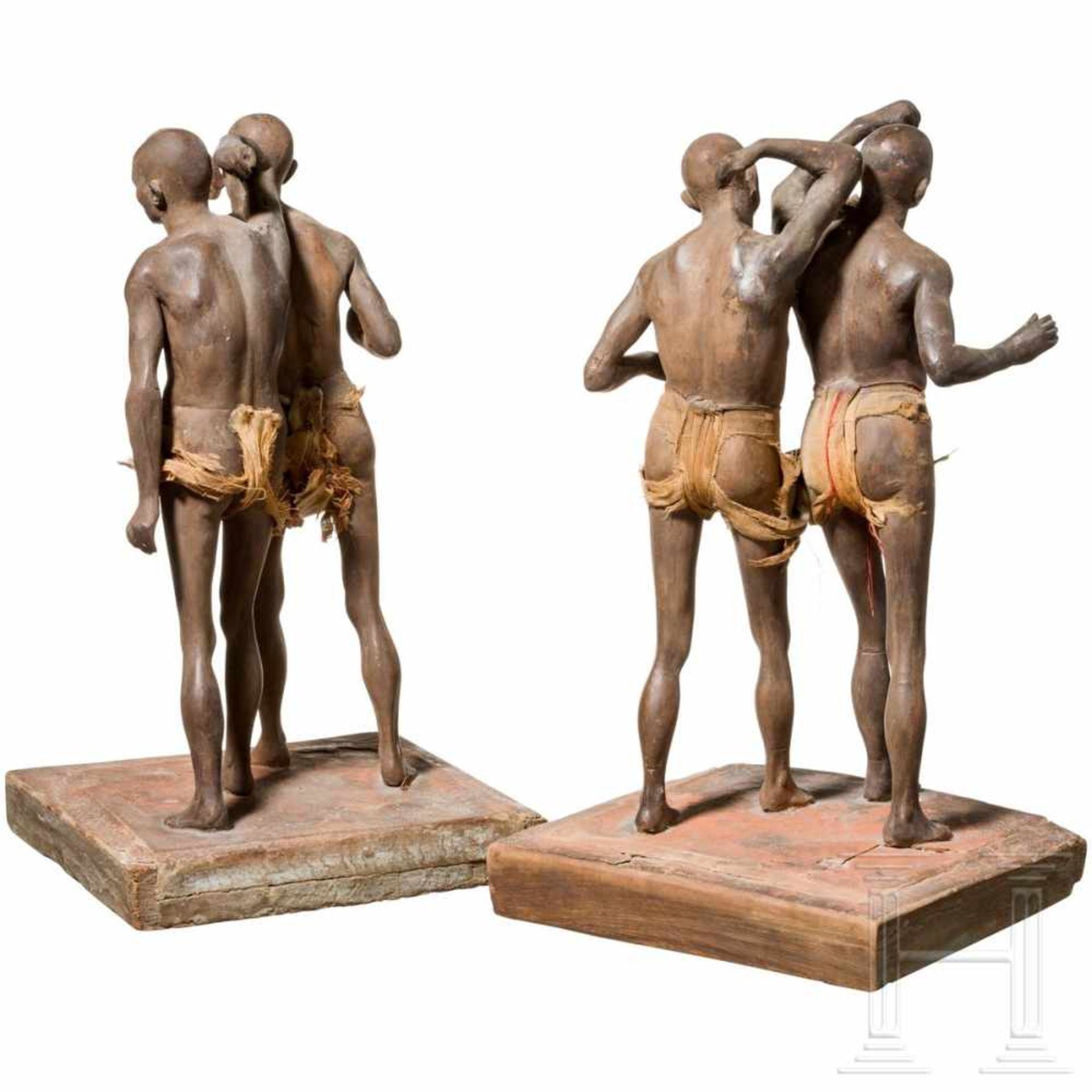 A pair of exceptional Nubian slave sculptures, terracotta, circa 1900/20Jeweils zwei auf einer - Bild 3 aus 3