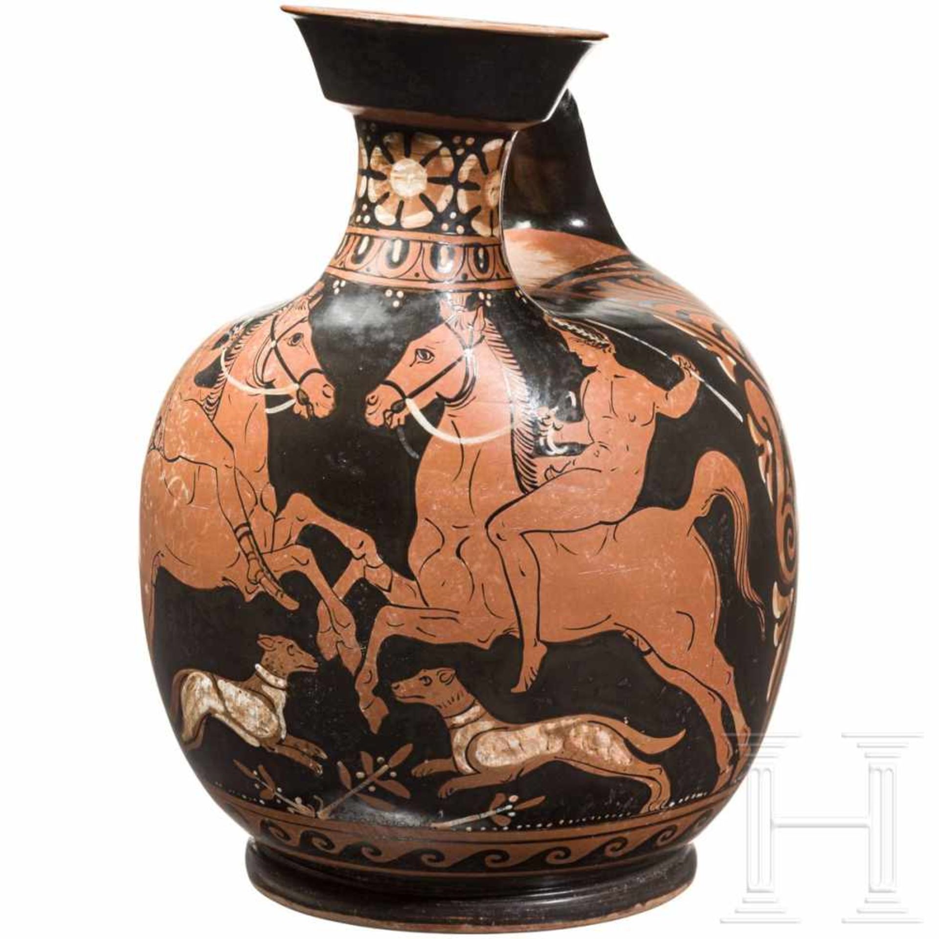 A high quality imitation of an Askos with a red figure rider sceneRed figure Askos each with a naked - Bild 2 aus 3