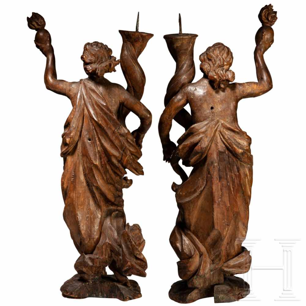 A large pair of Italian figural candlesticks, first half of the 18th centuryVollplastisch - Image 2 of 4