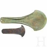 Two Central European axeheads, Bronze Age, 2000 – 1600 B.C.Bronze axehead of the Langquaid type.