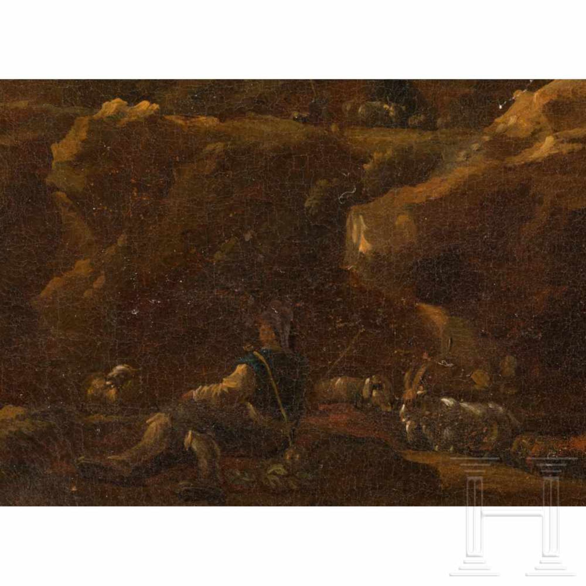 An oil painting - Herders in rocky Italian landscape, in the manner of Rosa da Tivoli, late 17th - Bild 5 aus 5