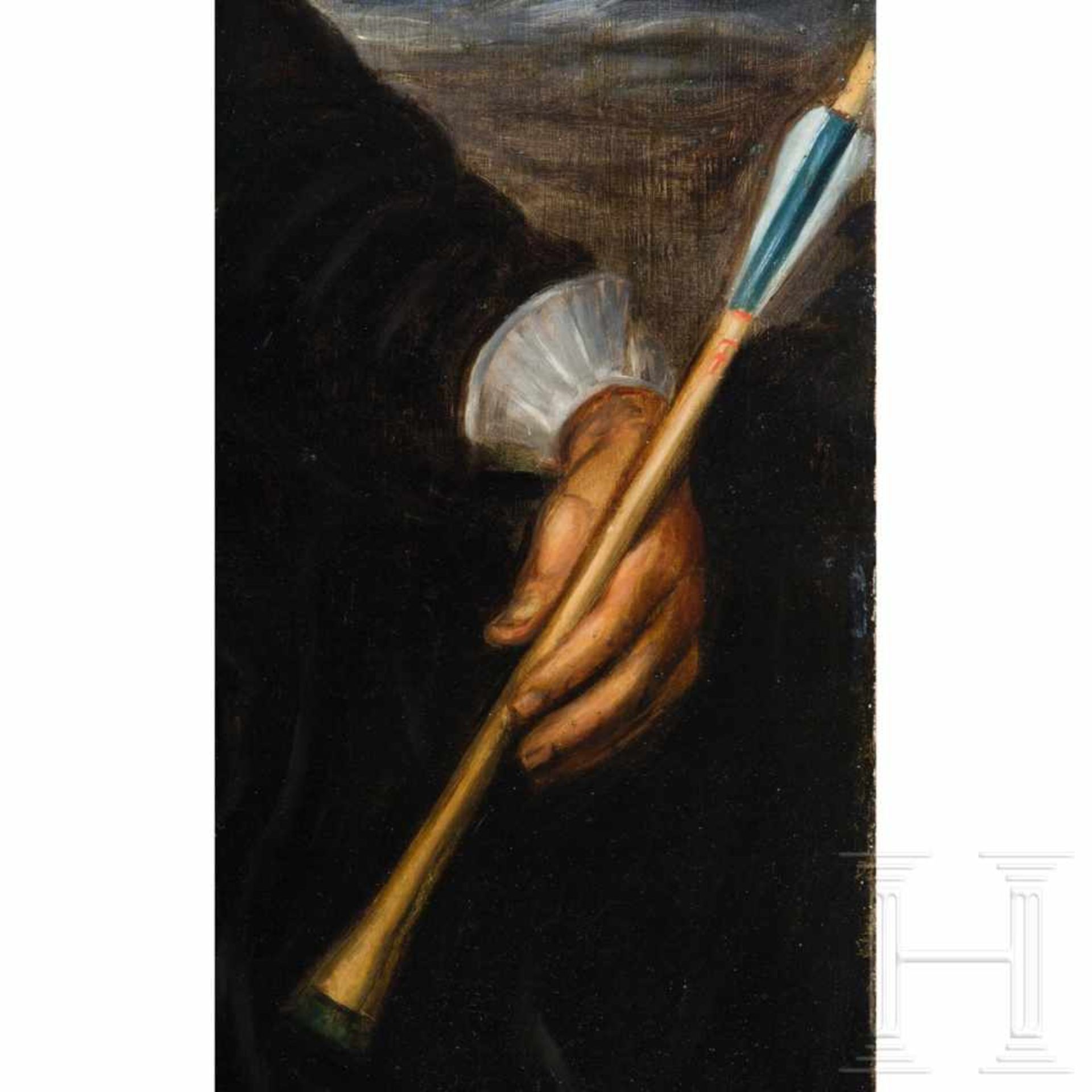 A Dutch portrait of a member of a crossbow shooting society, dated 1665Oil on canvas. The half- - Bild 6 aus 7