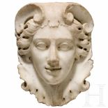 A probably French neoclassical Carrara-marble architectural element in the shape of a young lady,