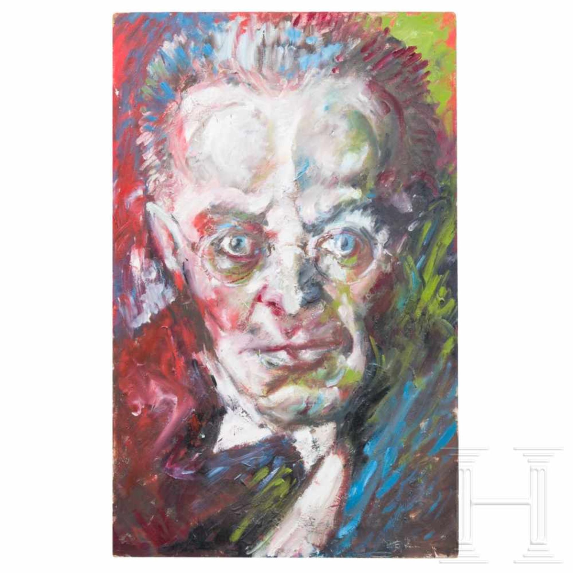 A portrait of Karl Kraus from the circle of Oskar KokoschkaOil on pasteboard. Karl Kraus' head,