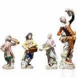 Four figures of the Meissen porcelain manufactory, 20th centuryFarbiges glasiertes Porzellan,