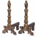 A pair of German Renaissance andirons, mid-16th centuryHalbplastische Blenden aus bronziertem