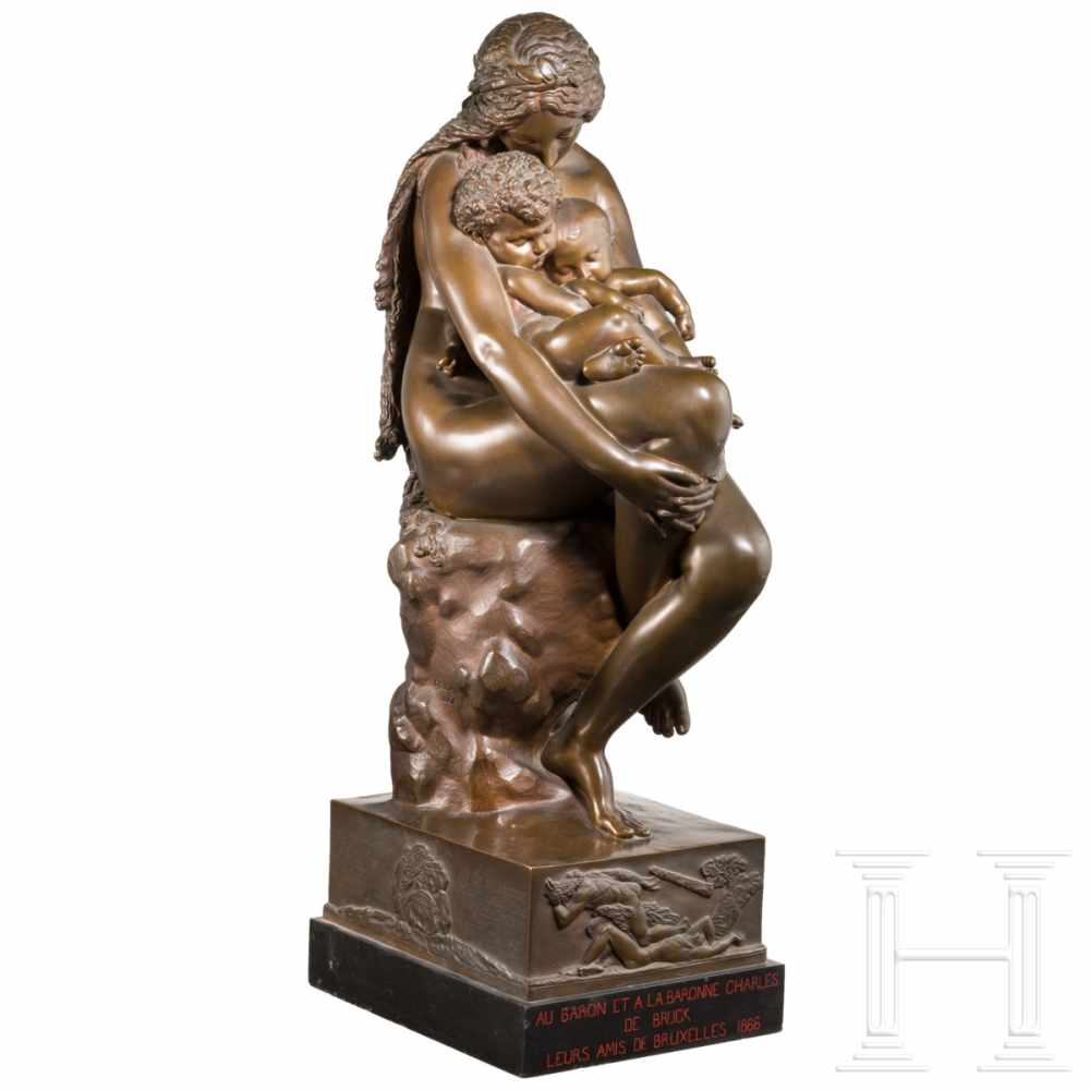 Auguste Hyacinthe Debay, "Eve with her Sons Cain and Abel", dated 1845Bronze, patinated. Depiction - Image 2 of 9