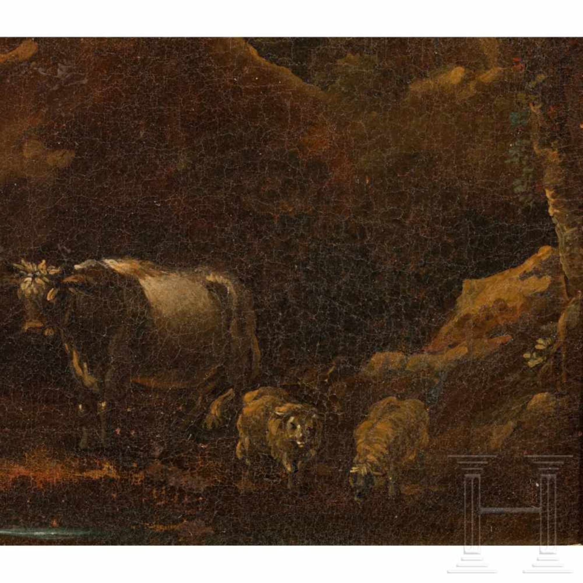 An oil painting - Herders in rocky Italian landscape, in the manner of Rosa da Tivoli, late 17th - Bild 3 aus 5