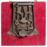 A southern German Gothic chest lock, dated 1497Zangenschloss mit trapezfömiger Schlossplatte und