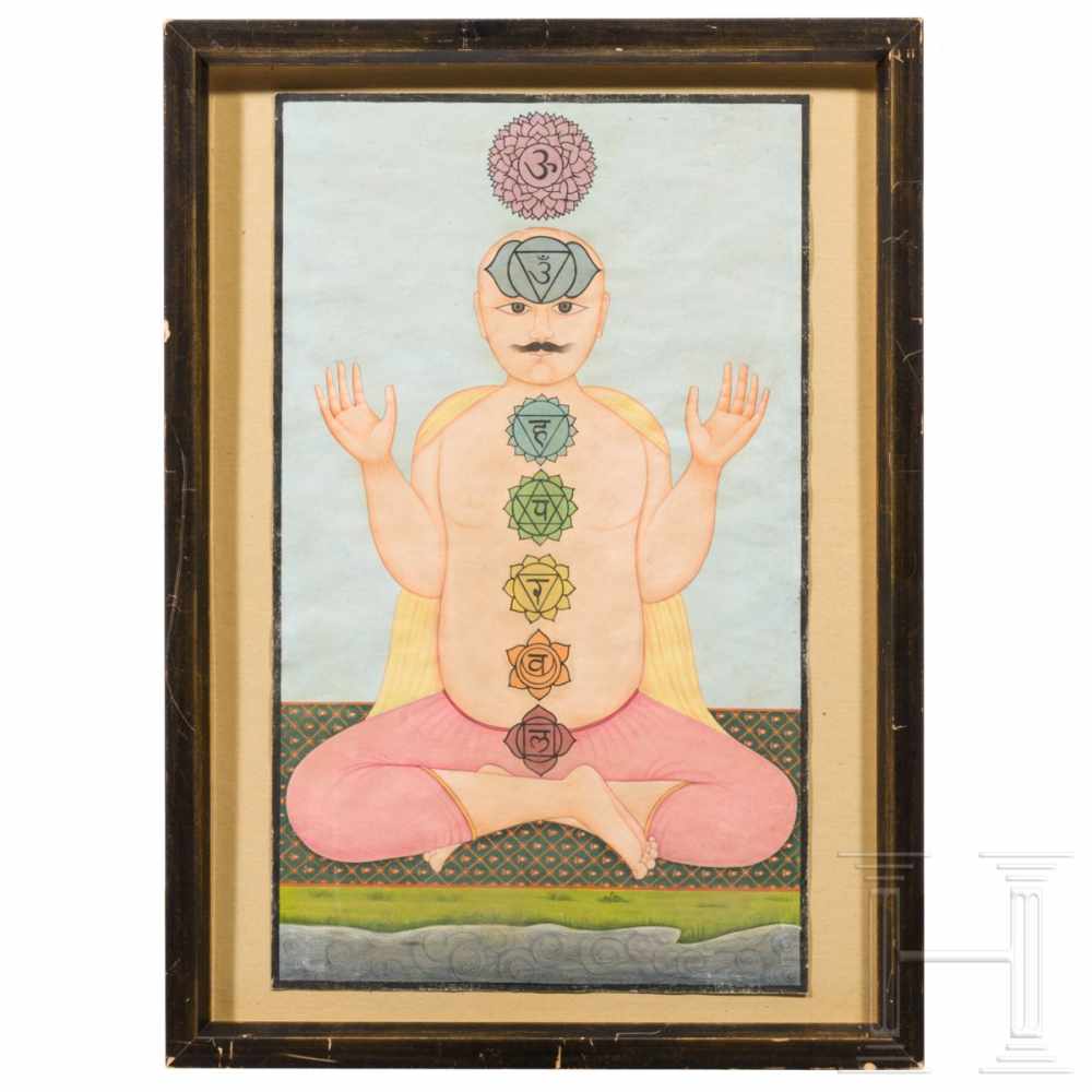 A miniature painting of a Yogi, Gouache on paper, India, 19th cent.Gouache auf Papier. Sitzender
