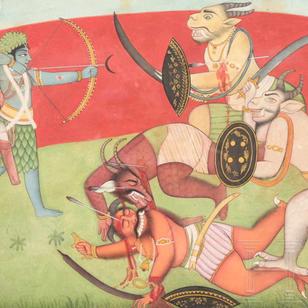 A Hindu miniature painting, India/Pahari (?), Gouache on paper, 19th cent.Gouache auf Papier. - Image 2 of 3
