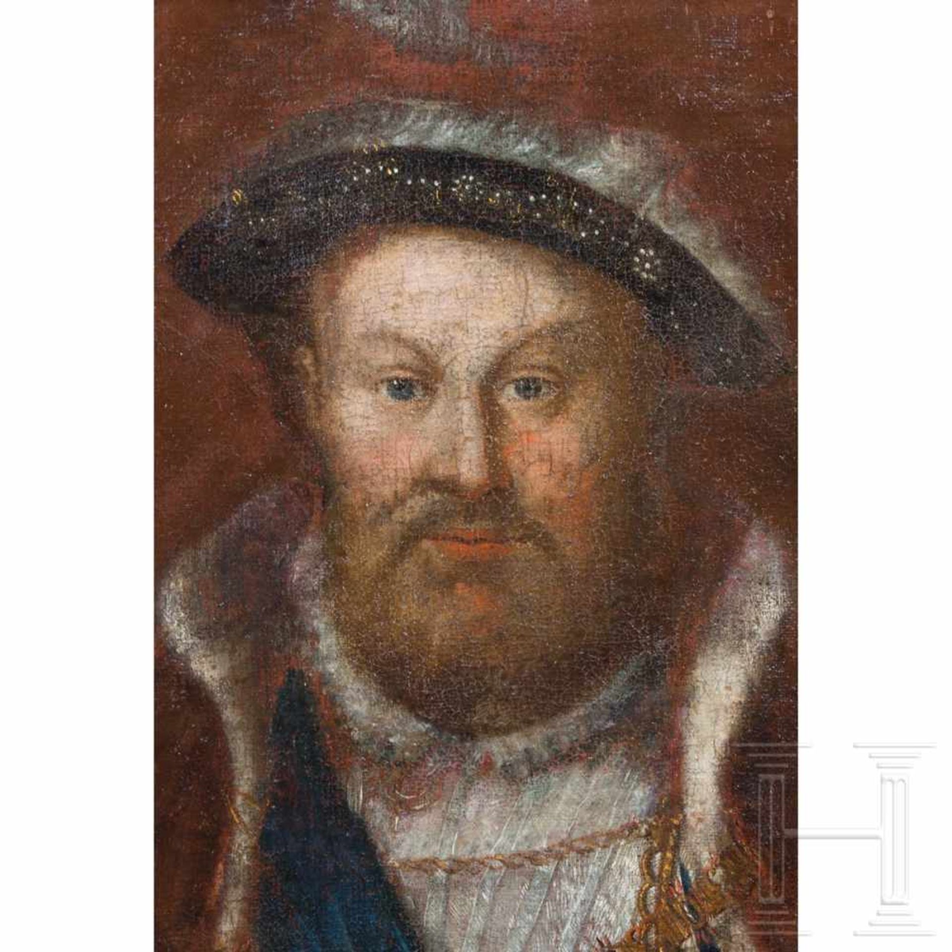 An English portrait of King Henry VIII, 18th/19th century Oil on canvas. The surface finely - Bild 3 aus 4