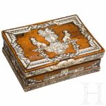 A small North Italian Baroque casket with finely engraved ivory inlays, 18th centuryWalnut inlayed