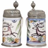 A pair of fayence tankards, Bayreuth, 2nd half of the 18th centuryWalzenkrüge aus gelblicher