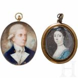 Two medallions with portrait miniatures, European, late 18th centuryOvales Portrait eines jungen