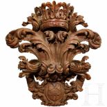 A large, carved French Baroque coat of arms, circa 1700Large softwood shield carved in distinct