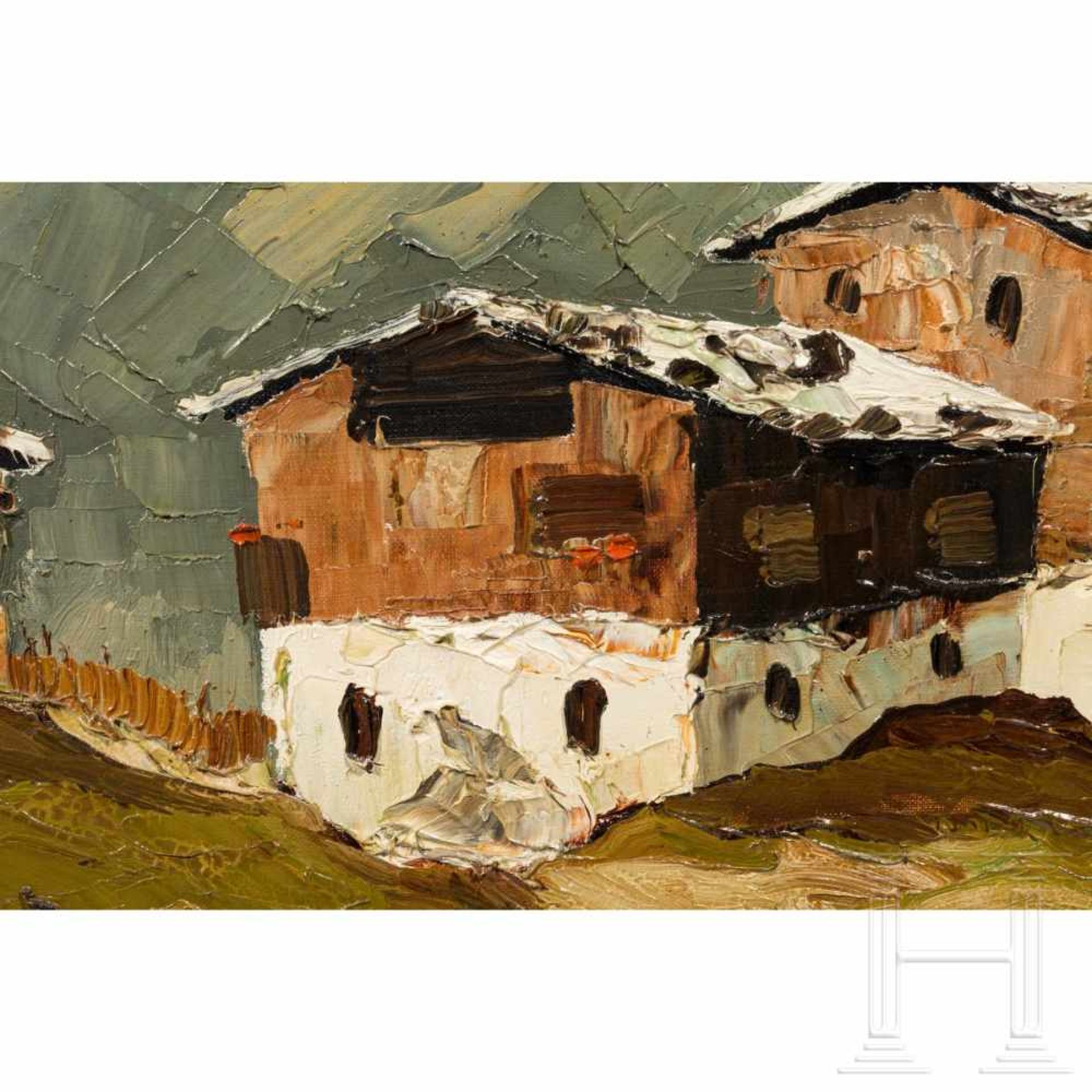 Georg Arnold-Graboné, "Tyrolean farm houses in the mountains"Öl auf Leinwand. In pastoser - Bild 2 aus 7