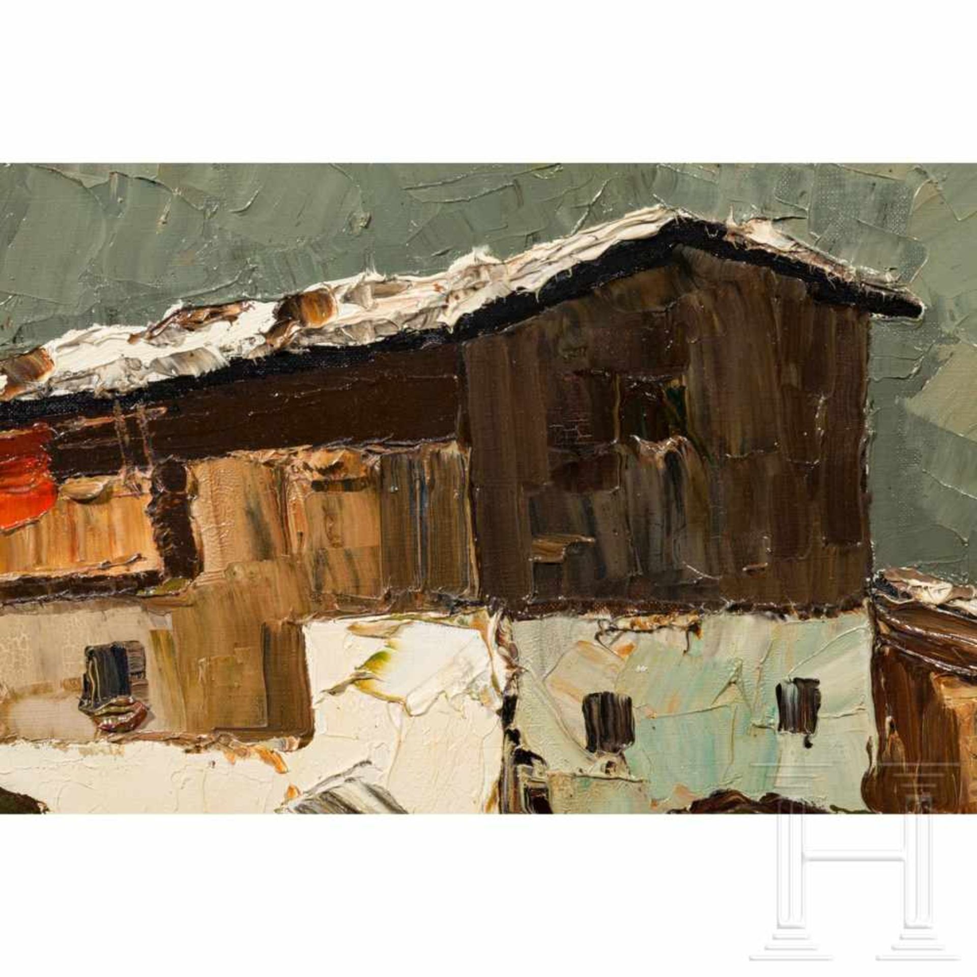 Georg Arnold-Graboné, "Tyrolean farm houses in the mountains"Öl auf Leinwand. In pastoser - Bild 4 aus 7