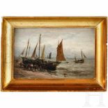 "Fischerboote am Meer" - (attrib.) Paul Jean Clays (1819 - 1900)Öl auf Karton. Strandszene mit
