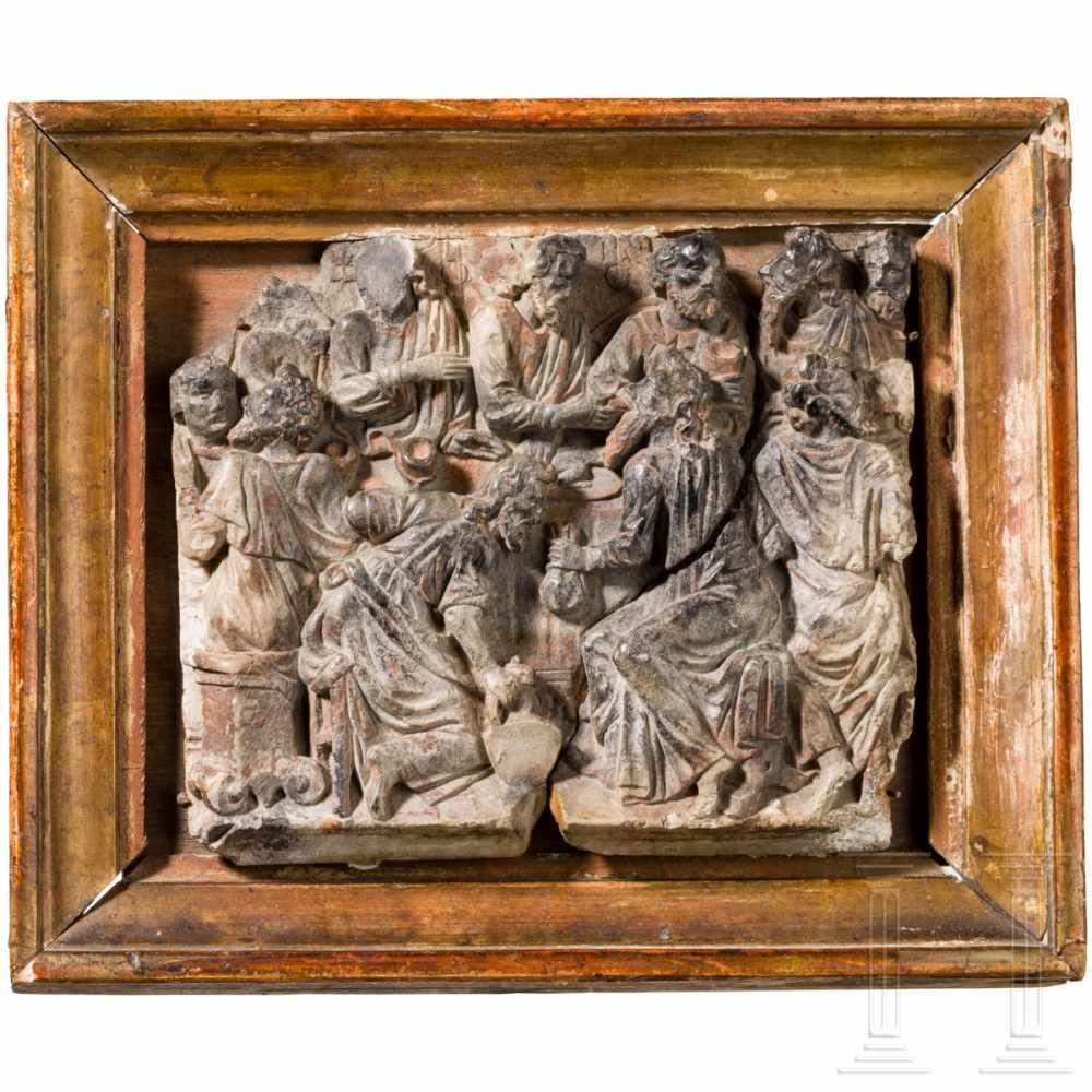 A remarkable Flemish soap stone relief depicting "The last supper", 17th centuryGeschnittener