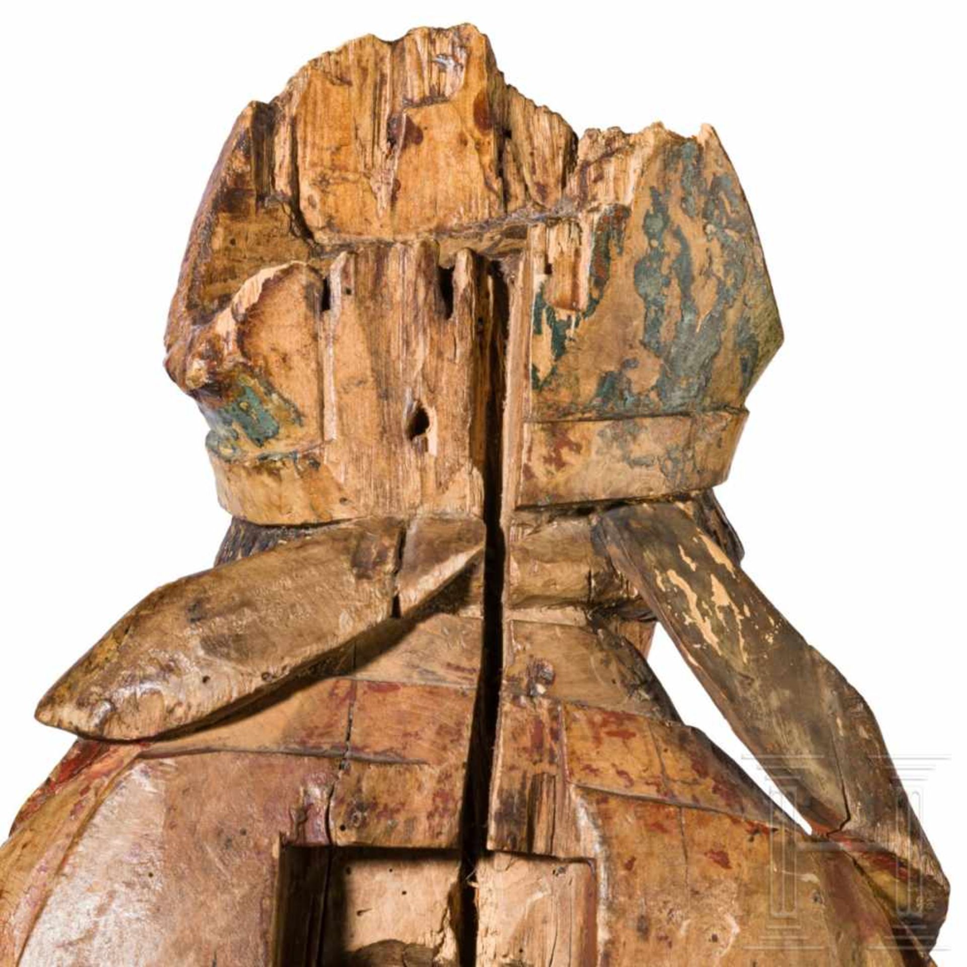 A South German sculpture of a church father, circa 1500The lime wood figure painted in colour and - Bild 6 aus 7