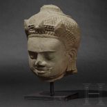 The larger-than-life sized head of a Dvarapala, Mon Dvaravati (Thailand), 8th/9th centuryThe head