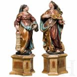 Two southern German wooden statues of St. Cathrine and St. Barbara, mid-18th