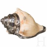 A silver mounted sea snail, 19th centuryNaturalistic sea shell of bolinus brandaris with fine silver