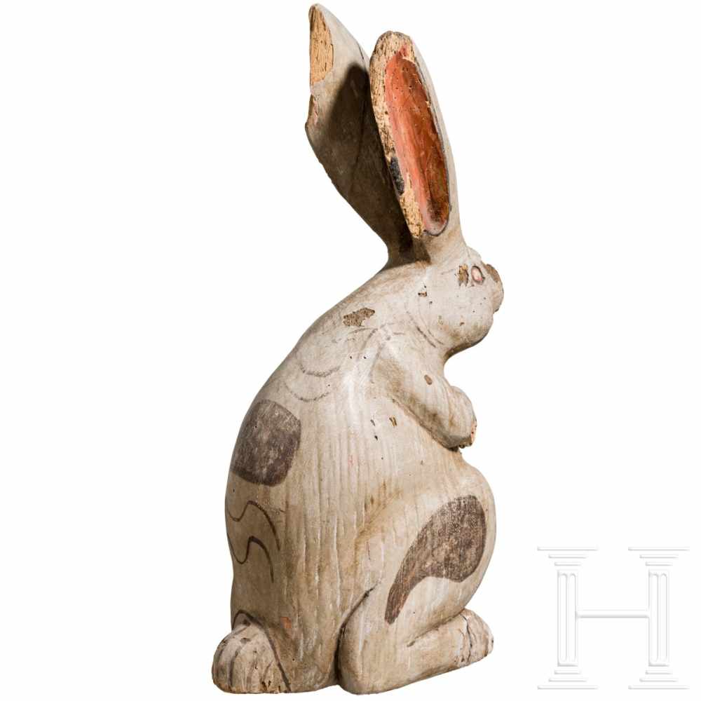 A rare Japanese or Chinese carved and painted wood sulpture of a "moon rabbit", 19th centuryCarved - Image 3 of 3