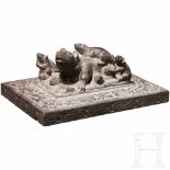 An unusual slate sculpture of a rat family, probably Rajasthan/India, ca. 1900Massiver, dunkelgrauer