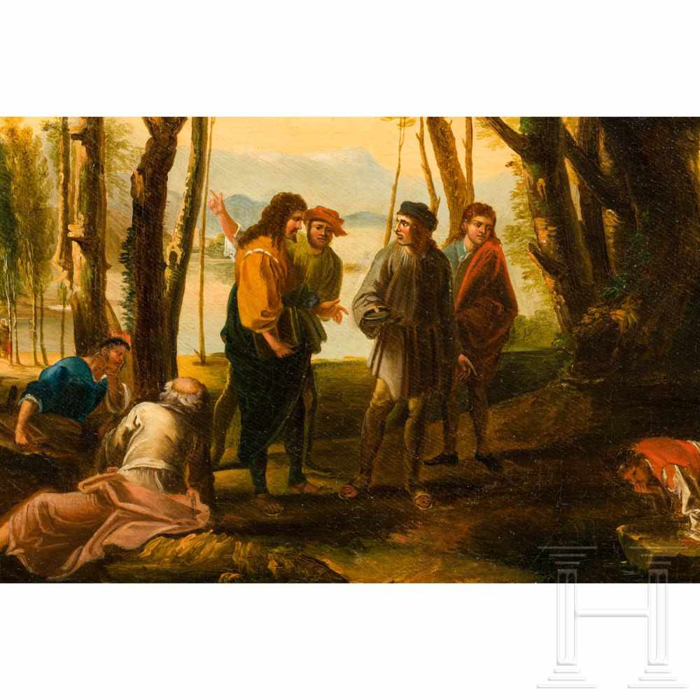Travellers resting near a well - an Italian oil painting in the manner of Salvator Rossa, 17th - Image 2 of 6