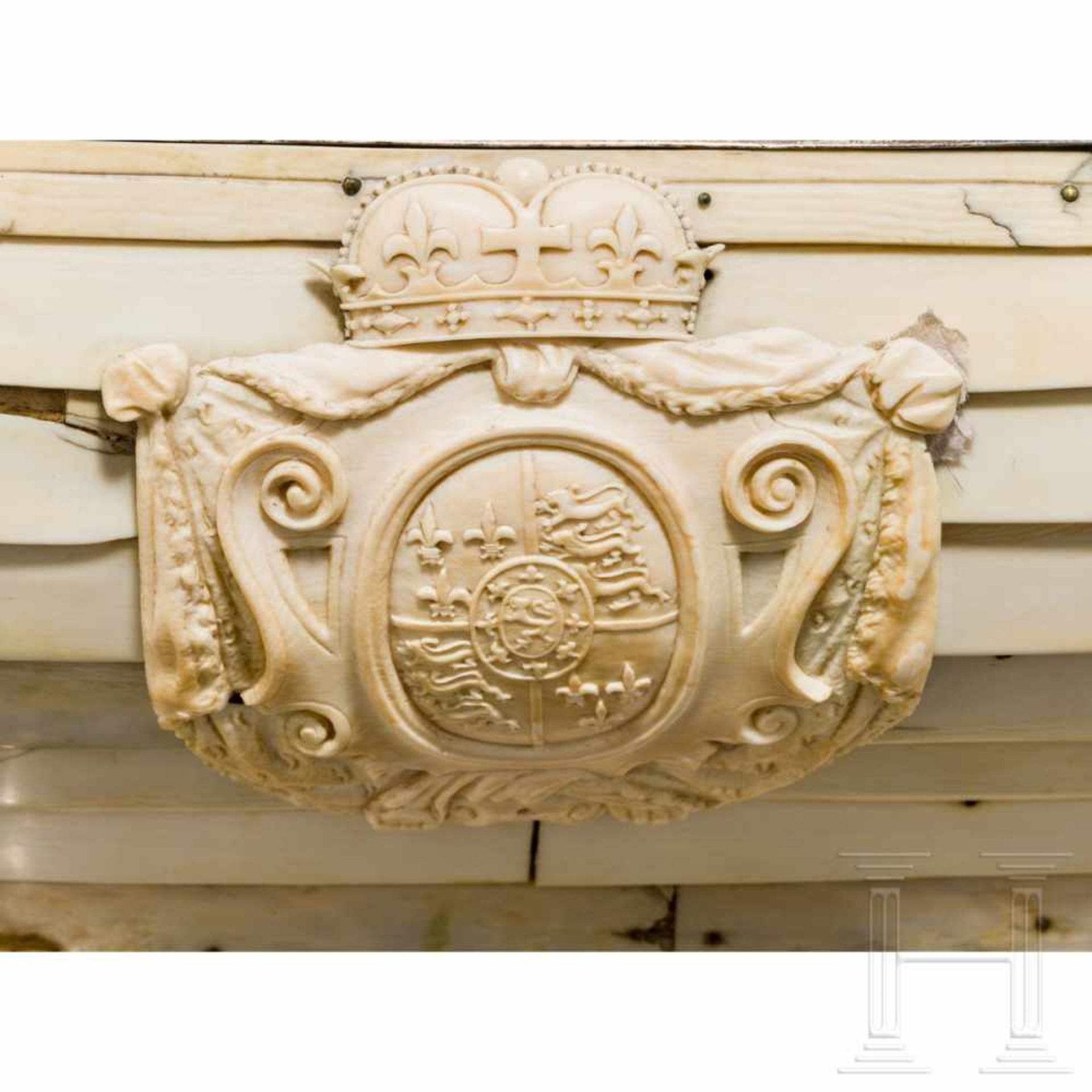 A magnificent, French or German table centrepiece in the shape of a large ivory ship, 1st half of - Bild 6 aus 8